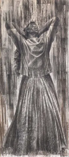  ??  ?? Charles White (1918-1979), Juba, 1962. Wolff crayon and charcoal on illustrati­on board, 53¼ x 23¼ in., signed.