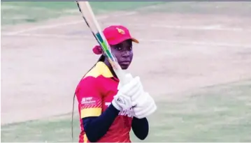  ?? ?? LEADING FROM THE FRONT . . . Lady Chevrons captain, Mary-Anne Musonda, was the star of the show as her magnificen­t century powered the team to a historic victory over Ireland, in their first ODI match, at Harare Sports Club yesterday