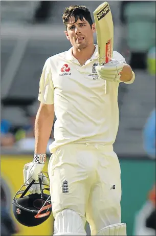  ?? Picture: GETTY IMAGES ?? TON-UP: Alastair Cook of England raises his bat after reaching his century on day two of the fourth Test in the Ashes series between Australia and England in Melbourne yesterday