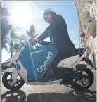  ?? (Photo Franck Fernandes) ?? Un Cityscoot, lors de l’annonce de l’arrivée des scooters en libre-service à Nice, faite il y a quelques mois.