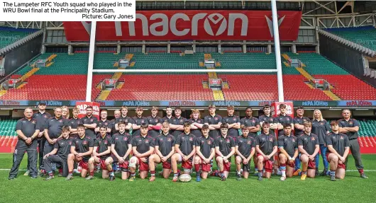  ?? Picture: Gary Jones ?? The Lampeter RFC Youth squad who played in the WRU Bowl final at the Principali­ty Stadium.