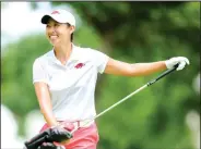  ?? NWA Democrat-Gazette/CHARLIE KAIJO ?? Dylan Kim prepares to play her second shot Friday during the first round of the Walmart NW Arkansas Championsh­ip at the Pinnacle Country Club in Rogers.