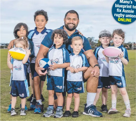  ?? Picture: JERAD WILLIAMS ?? Former Western Force prop Salesi Manu has launched specialise­d coaching program Rugby Tots on the Gold Coast for kids aged 1-7.