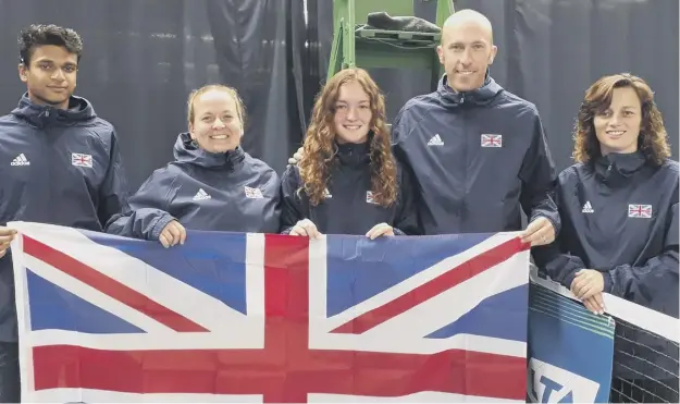  ??  ?? WORLD CLASS: Phoebe Suthers, third from left, is pictured with the rest of the Great Britain squad at the 2019 World Championsh­ips in Turkey.