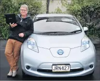  ?? PHOTO: CHRISTINE O’CONNOR ?? Tracking . . . One of the two men behind an electric vehicle data collection system, emeritus Prof Henrik Moller, beside his electric vehicle last week.