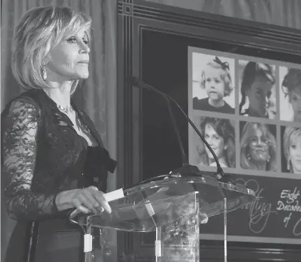  ?? RICK DIAMOND/GETTY IMAGES ?? Oscar-winning actress Jane Fonda speaks at GCAPP Eight Decades of Jane in celebratio­n of her 80th birthday in Atlanta earlier this month. The political activist works to reduce teen pregnancy and is also speaking up about the widespread sexual harassment of women.