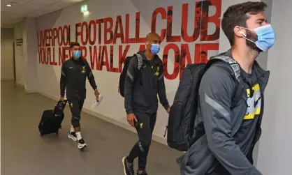  ?? Photograph: Andrew Powell/Liverpool FC/Getty Images ?? Roberto Firmino, Fabinho and Alisson. Liverpool did not allow their Brazil players to travel to September’s World Cup qualifiers.