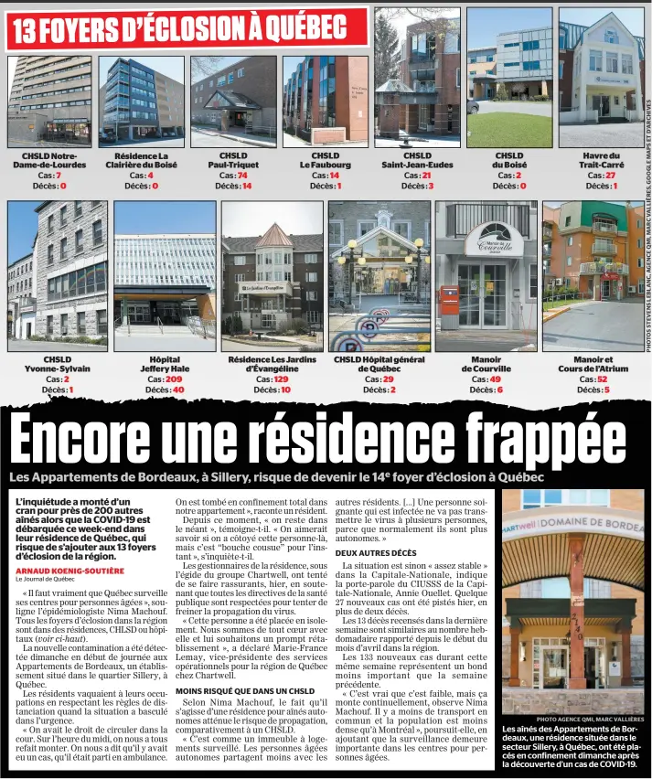  ?? PHOTO AGENCE QMI, MARC VALLIÈRES ?? Les aînés des Appartemen­ts de Bordeaux, une résidence située dans le secteur Sillery, à Québec, ont été placés en confinemen­t dimanche après la découverte d’un cas de COVID-19.