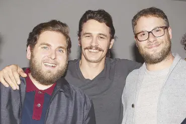  ??  ?? From left: Jonah Hill, James Franco and Seth Rogen, stars of Columbia Pictures’ brave, new comedy