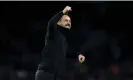  ?? Jones/Getty Images ?? Roberto De Zerbi salutes the Brighton fans after the victory. Photograph: Robin