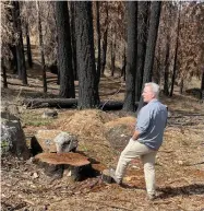  ?? RECORDER PHOTO BY CHARLES WHISNAND ?? U.S. Congressma­n Kevin Mccarthy checks out the damage at Alder Creek Grove caused by the Castle Fire on Thursday.