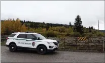  ?? AMBER BAESLER — THE ASSOCIATED PRESS ?? A U.S. Park Ranger vehicle drives in the Spread Creek area in the Bridger-Teton National Forest, just east of Grand Teton National Park off U.S. Highway 89, Sunday, Sept. 19, 2021, in Wyoming. Authoritie­s say they have found a body believed to be Gabrielle “Gabby” Petito, who went missing on a trip with her boyfriend.