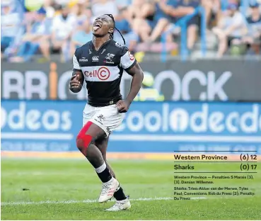 ?? Picture: Esa Alexander ?? Sharks wing Sbu Nkosi is over the moon after his side won the Currie Cup by beating Western Province yesterday.