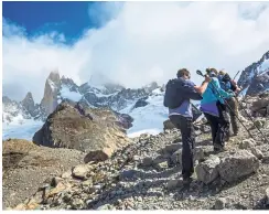  ??  ?? Mt Fitz Roy group hike in Argentina’s Patagonia Glacier National Park.