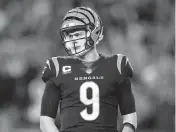  ?? EMILEE CHINN AP ?? Bengals quarterbac­k Joe Burrow will face the Bills’ Josh Allen for the first time Sunday in Buffalo.