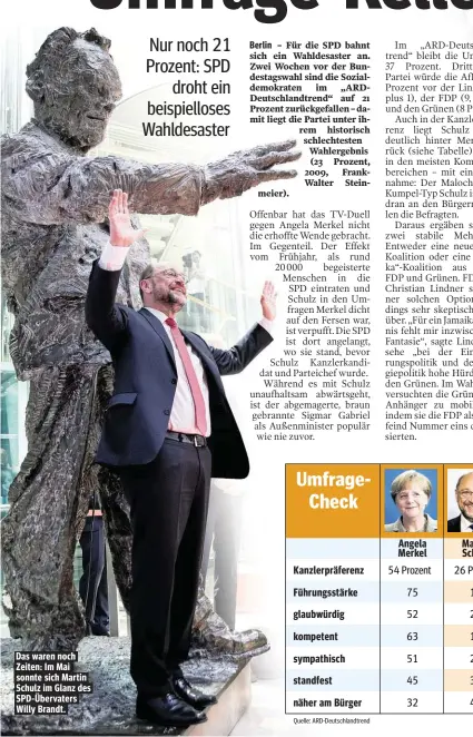  ??  ?? Das waren noch Zeiten: Im Mai sonnte sich Martin Schulz im Glanz des SPD-Übervaters Willy Brandt.