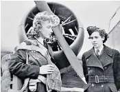  ??  ?? Mary Ellis in her 20s, left, on another mission for the ATA and, right, pictured at Biggin Hill aged 98 in 2005