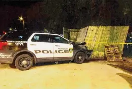  ?? Houston Police Department via court records ?? Michael Wayne Jackson was struck and killed by this Houston police vehicle in Sunnyside on Dec. 4, 2021. He is one of many dead from high-speed chases.