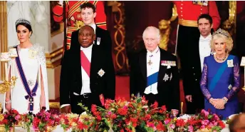  ?? — AFP photo ?? From left: Britain’s Catherine, Princess of Wales, Ramaphosa, King Charles III and Camilla, Queen Consort attend a State Banquet at Buckingham Palace in London at the start of the President’s of South Africa’s two-day state visit.