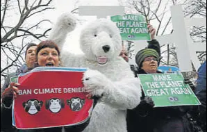  ?? REUTERS ?? Activists protest against Myron Ebell, head of Donald Trump's Environmen­tal Protection Agency's transition team, Brussels, Belgium, February 1