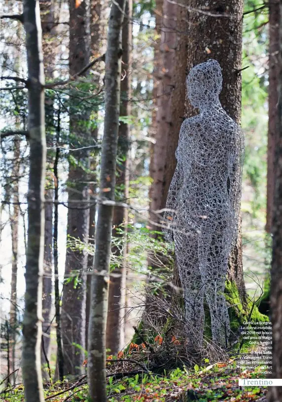  ??  ?? Cédric Le Borgne, La donna invisibile, dal 2018 nel bosco dell’area di Malga Costa, lungo il
percorso di Arte Sella, in Valsugana .Èuno dei più interessan­ti esempi di Land Art
in Trentino.