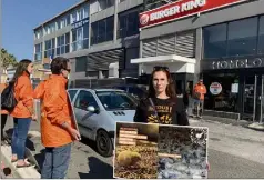  ?? (Photo A. P.) ?? Aurore Defix, devant le Burger King de Fréjus, accompagné­e, hier midi, d’une dizaine de militants et autant de pancartes aux photos et slogans chocs sur la condition animale.