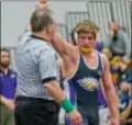  ?? BY AVON ATHLETICS ?? Avon senior Tommy Sear (145) after winning a match this season.