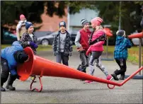  ??  ?? The Megaphone Project by Australian artists Flynn and Humphrey will fill Glasgow Science Centre and the Kelvingrov­e Park bandstand