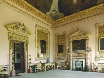  ??  ?? Fig 3: The hall or ballroom with Siccard’s restored paintings of Classical hunting scenes. In 1880 Joubert idiomatica­lly enriched this 1740s space