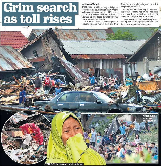  ?? Picture:muhammadri­fki/afp ?? TEARS: Victim looks at the devastatio­n DESTROYED: Homeless after tsunami