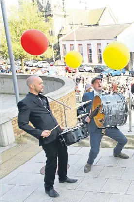  ?? Picture: Gareth Jennings. ?? Brass Gumbo entertain the crowds at last night’s street party to launch the degree show.