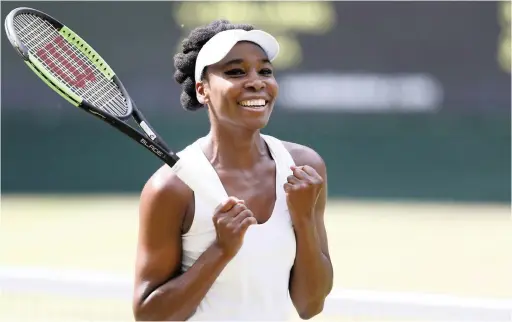  ??  ?? FEELS SO GOOD: Venus Williams celebrates beating Johanna Konta in the semi-final at Wimbledon yesterday.