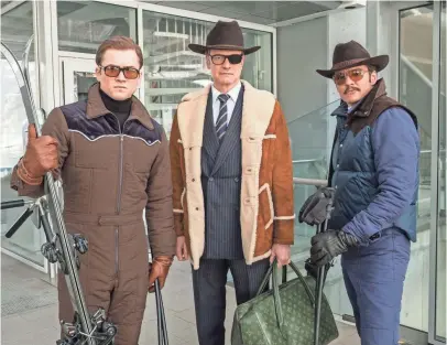  ?? PHOTOS BY 20TH CENTURY FOX ?? Brits Eggsy (Taron Egerton, left) and Harry, aka Galahad (Colin Firth) team with Whiskey (Pedro Pascal) and other Yanks to fight crime on American soil in Kingsman: The Golden Circle.