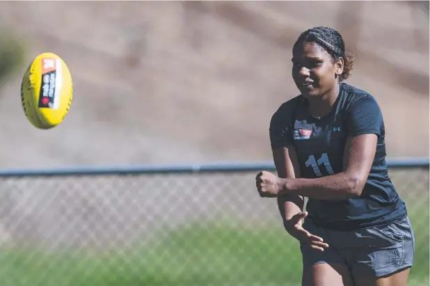  ?? Picture: BROOK MITCHELL/AFL MEDIA ?? OPPORTUNIT­Y: Kitara Farrar in action during the AFL Women’s Academy at the Australian Institute of Sport last week in Canberra.