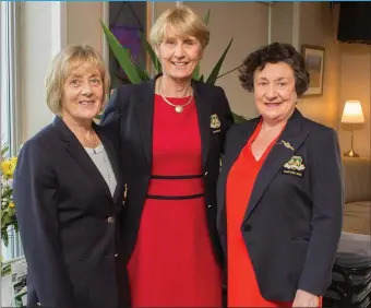  ??  ?? Blainroe Golf Club lady president Bernie Nelson with outgoing lady captain Tina Meehan with the new incoming lady captain Miriam McGrath at the club’s AGM.