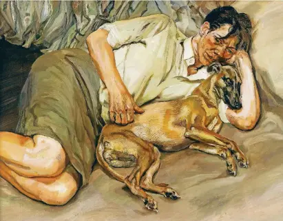  ?? FOTOS: THE LUCIAN FREUD ARCHIVE/ BRIDGEMAN IMAGES UBS ART COLLECTION ?? Porträt seines Modells Susanna Chancellor mit seinem Jagdhund Pluto, entstanden zwischen 19881990.