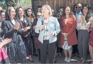  ?? MARTA IWANEK/THE CANADIAN PRESS ?? NDP Leader Andrea Horwath speaks at a gathering on Mother's Day announcing that 56 per cent of New Democrat MPP candidates are women.