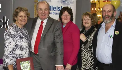 ??  ?? Guest speaker, Gavin Duffy and Cllr. Danny Healy Rae visiting the Castleisla­nd Day Care Centre stand and being welcomed by Nurse manager, Marcella Finn (left) with Eilish Moynihan and Kathleen Griffin at last year’s Bank of Ireland Enterprise Town Expo.