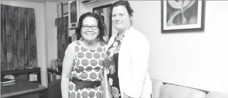  ??  ?? First Lady, Sandra Granger (left) and UNICEF Resident Representa­tive to Guyana, Sylvie Fouet after the meeting. (Ministry of the Presidency photo)