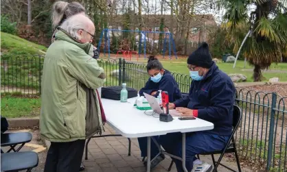  ?? ?? A mobile NHS Covid-19 vaccinatio­n service run by Solutions4­Health was in Dedworth, Berkshire, in February. A further push on vaccinatio­ns is due in early April for over-75s and the clinically vulnerable. Photograph: Maureen McLean/Rex/Shuttersto­ck