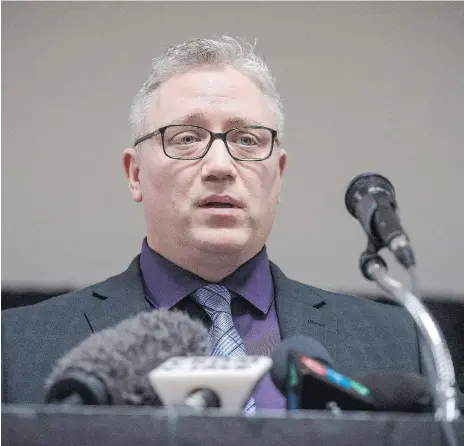  ?? LIAM RICHARDS/THE CANADIAN PRESS ?? Humboldt Broncos president Kevin Garinger, who also serves as the director of education and CEO of the Horizon School Division, has been the stoic public face of the franchise since Friday’s fatal bus crash. He was also billet parent to a player who...