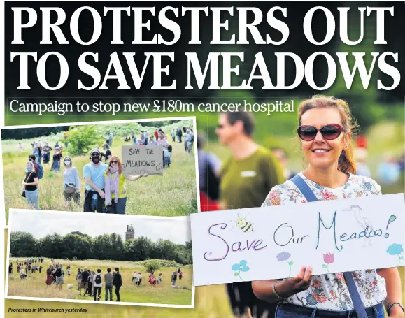  ??  ?? Protesters in Whitchurch yesterday