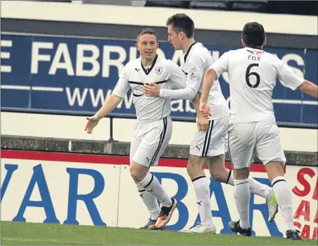  ??  ?? Rovers boss Grant Murray will be hoping for more of this — John Baird scoring last week against Livingston.