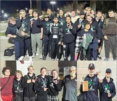  ?? PHOTOS BY THS WRESTLING ?? The THS Wrestling Team takes a timeout for team selfies after performing at tournament­s throughout the state this past month.