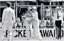  ??  ?? On top Down Under: Bob Willis congratula­tes John Lever on taking a wicket at the Waca in 1978