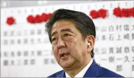  ?? SHIZUO KAMBAYASHI / AP ?? Japanese Prime Minister Shinzo Abe, leader of the Liberal Democratic Party, has proven an enduring force in Japanese politics. A decisive parliament­ary election win bolsters his hopes in a looming leadership challenge within his own party.