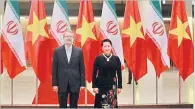  ??  ?? VNA Vietnam’s National Assembly Chairwoman Nguyen Thi Kim Ngan and Iran’s Parliament Speaker Ali Larijani pose for a photo in Hanoi, Vietnam, on April 16, 2018.