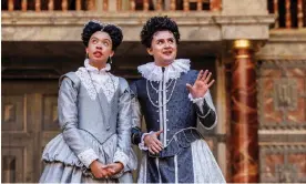  ?? ?? Nina Bowers as Rosalind (left) with Macy-Jacob Seelochan as Celia in As You Like It at Shakespear­e’s Globe in August 2023. Photograph: Ellie Kurttz