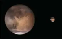  ??  ?? Comparing the apparent size of Mars from last opposition (27 July 2018) to how it currently looks (right)