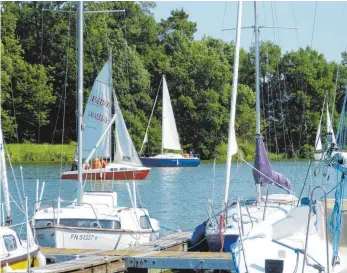  ?? FOTO: BAUCH ?? Bei der Segelparty der Aktion „Segeltaxi“am Bucher Stausee konnten die Gäste eine Runde auf einem Segelboot drehen.